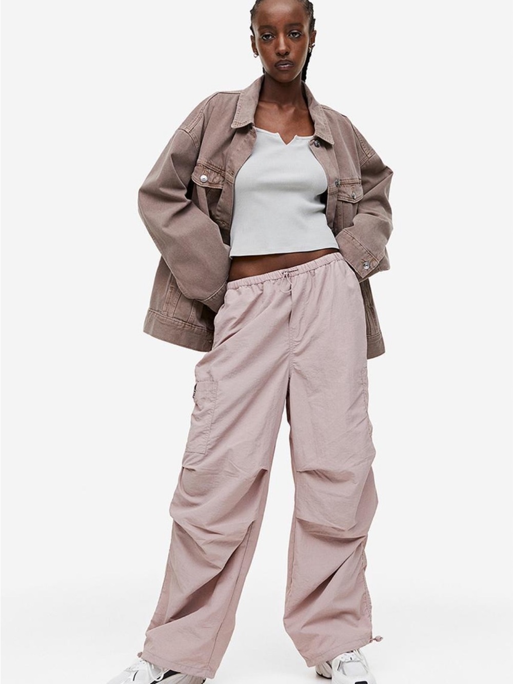 Zara Wide-Leg Cargo Pants in Light Mauve